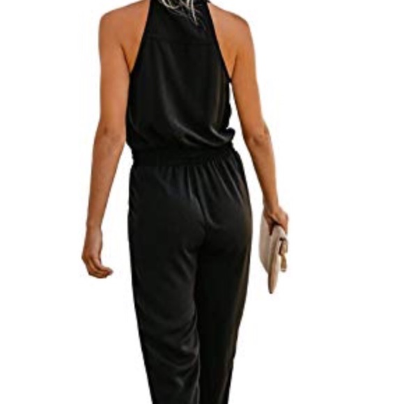 Halter button down Jumpsuit Romper - Picture 3 of 8